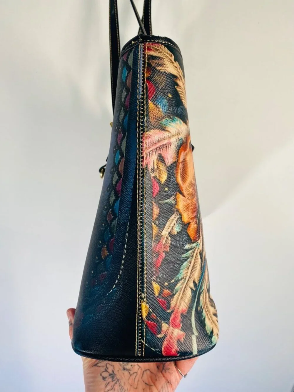 Skull Graphic Faux Leather Tote Bag With Adjustable Straps & Inner Pockets
